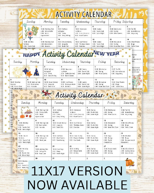 Activity Calendar Canva Template for Recreation Director, Bulletin Board Theme for Long Term Care Senior Living or Day Program