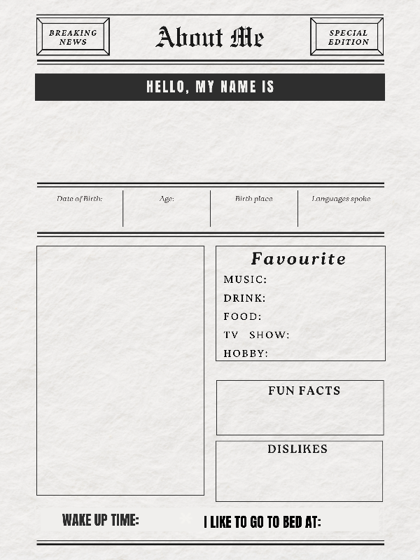 All About Me Template | Printable & Editable Canva Version | Instant Download