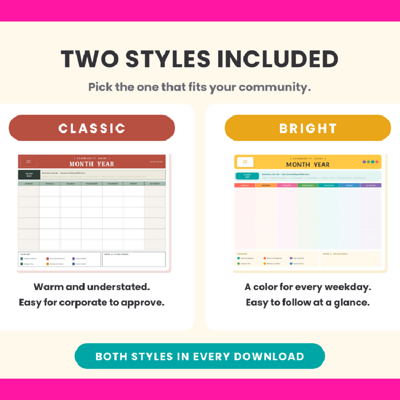 Activity Calendar Template | Editable Monthly PowerPoint Calendar | Publisher Alternative | 2 Styles, 2 Sizes