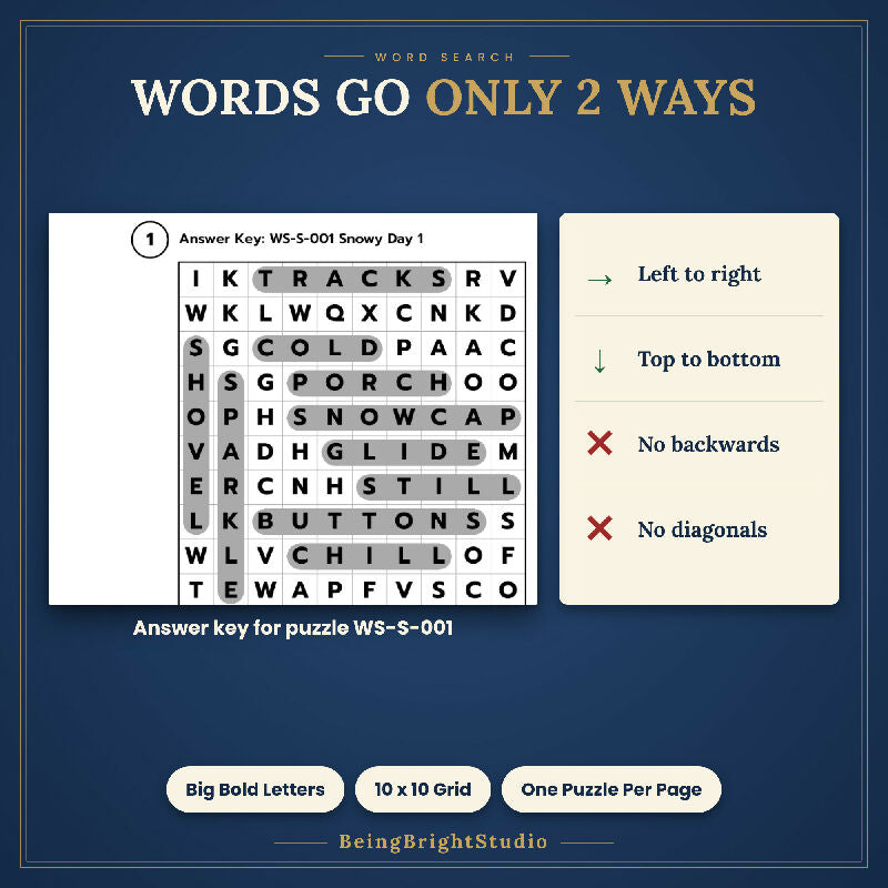 Extra Large Print Winter Word Search for Activity Directors, 50 Printable Puzzles, Bingo Calling Cards, Letter and A4