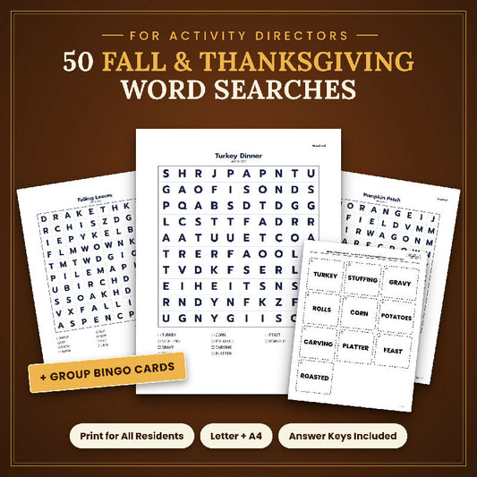 Fall Thanksgiving Word Search for Seniors, 50 Extra Large Print Puzzles, Bingo Bonus, US Letter and A4