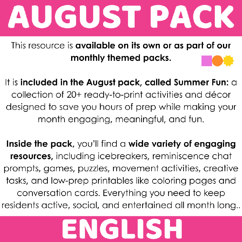 The Unfair Game August Edition | Cognitive Stimulation Summer Trivia Activity for Older Adults & Senior Groups