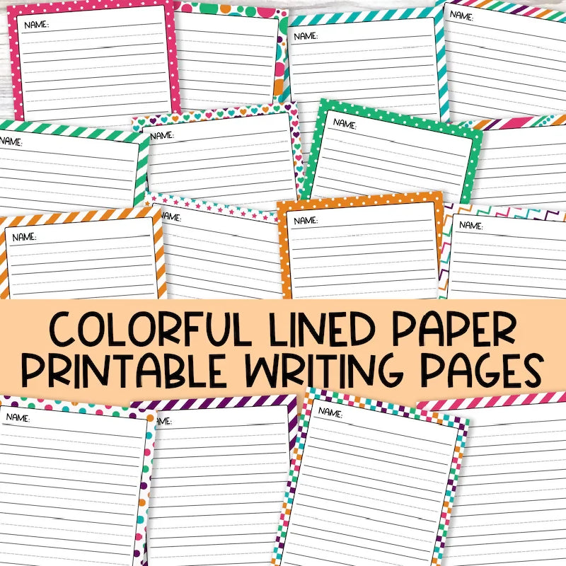 Printable Stationary for Writing Activities, Letter Writing/ Penpal's or Crafts, Borders, Lined Pages, and Lined 1/4 Page Cards, Desk Notes, Rainbow Border Bundle