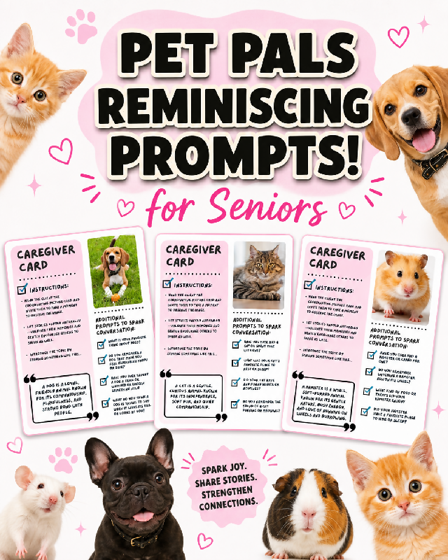 Pet Pals Photos & Caregiver Cards for Seniors Conversation + Reminiscence