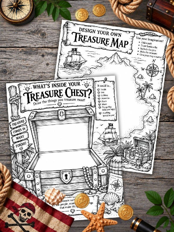 Pirate Coloring Sheets, Design Your Own Craft Pages, Messages and Note Pages, Worksheets for Group Activities