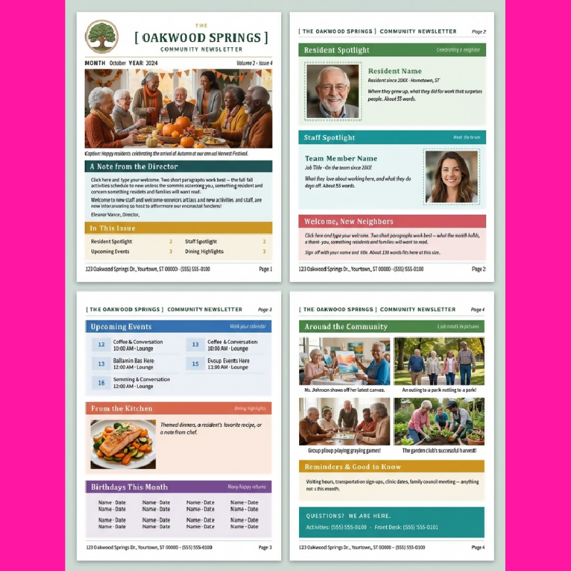 Newsletter Template | Editable Monthly PowerPoint Newsletter | 2 Styles 4 Pages Each | Publisher Alternative