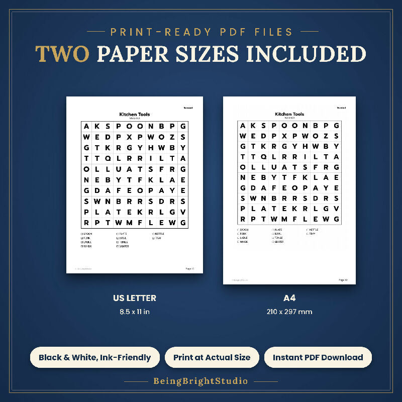 Extra Large Print Word Search for Seniors, 200 Printable Puzzles, Bingo Bonus, US Letter and A4