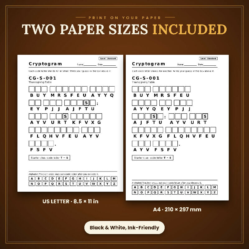 Fall Thanksgiving Cryptograms for Seniors, 50 Extra Large Print Puzzles, Answer Keys, US Letter and A4