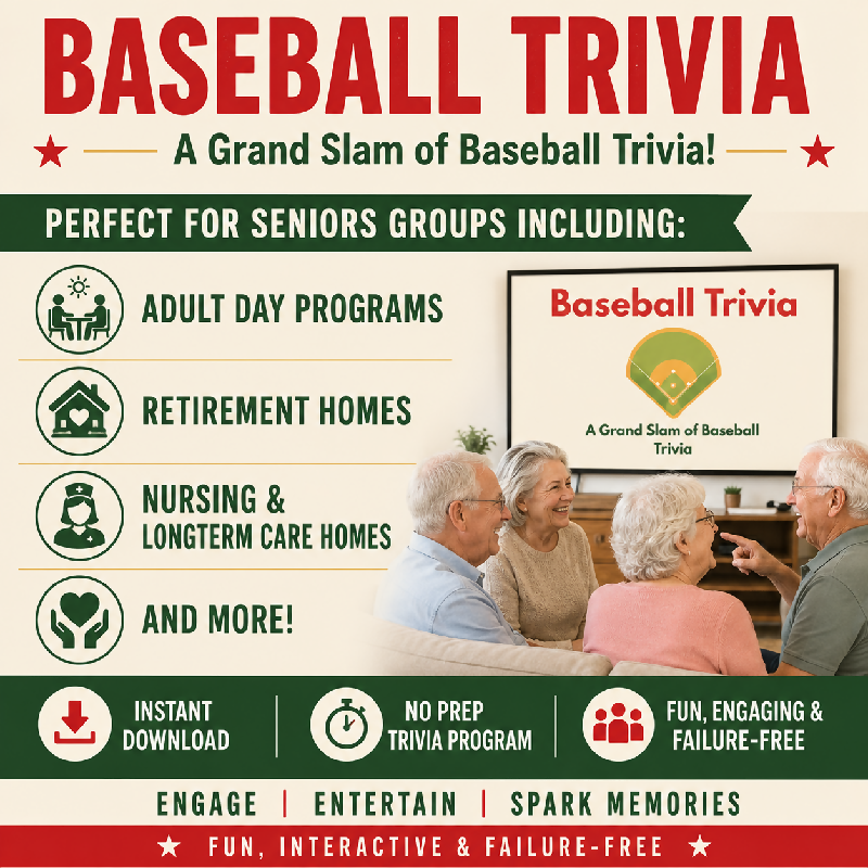 Baseball Trivia for Seniors | PowerPoint Trivia Game | No Prep Activity for Nursing Homes, Retirement Homes & Adult Day Programs