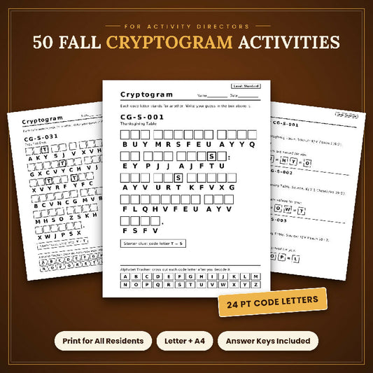 Fall Thanksgiving Cryptograms for Seniors, 50 Extra Large Print Puzzles, Answer Keys, US Letter and A4