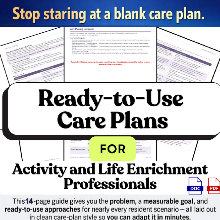Care Plan Guide for Activity Directors, Measurable Goals, Memory Care & Skilled Nursing Template, Person-Centered, Instant Download