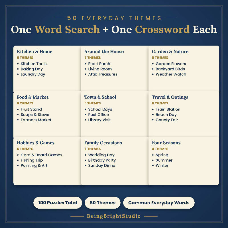 Extra Large Print Word Search & Crossword Activity Pack for Seniors, 100 Printable Puzzles, Facility Use License