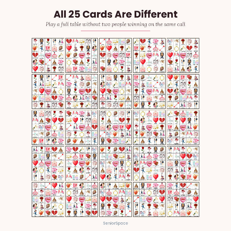 Valentine's Day Bingo, 25 Printable Cards, Call Cards with Clues, Senior Activity, Reminisce Cues, Instant Download