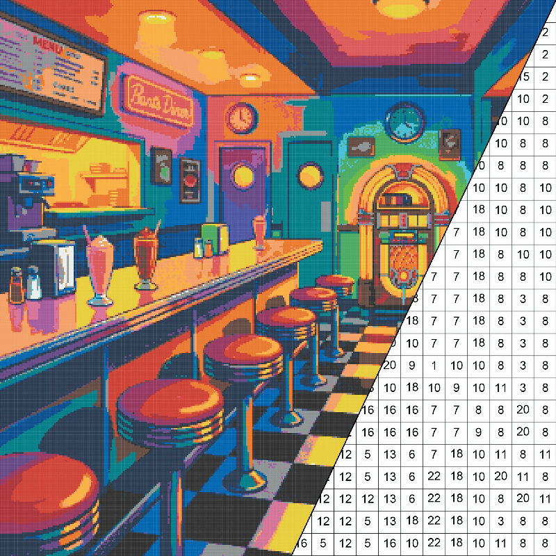 1950s Diner Collaborative Color by Number | Giant Group Activity Poster | Nostalgia Activity | Watercolor Style