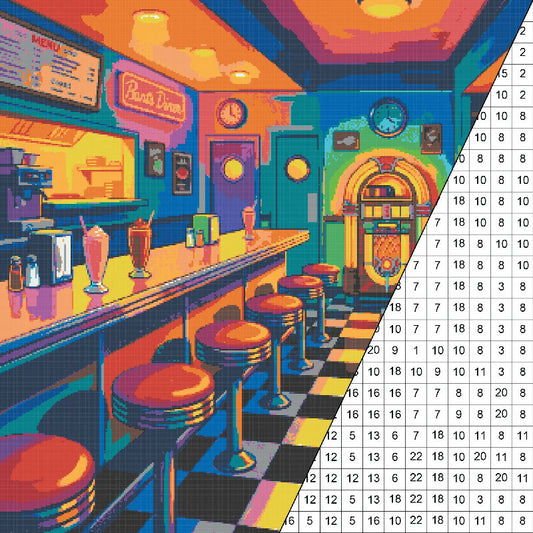 1950s Diner Collaborative Color by Number | Giant Group Activity Poster | Nostalgia Activity | Watercolor Style
