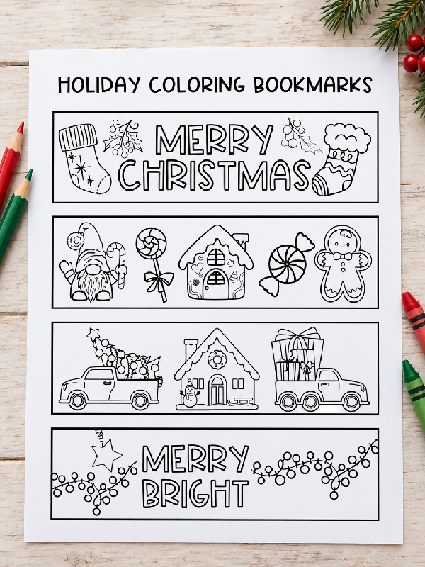 Christmas Coloring Bookmark Printable Page