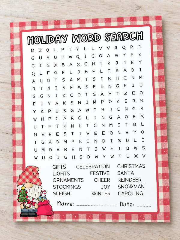 Christmas Word Game Puzzle Printable Worksheet Bundle, Holiday Word Search, Word Scramble and Decoder Secret Message, Festive Party Activity