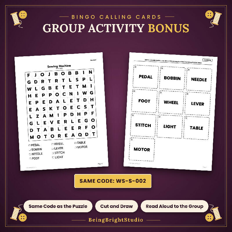 Sewing and Crafts Word Search for Activity Directors, 50 Extra Large Print Puzzles, Answer Keys, Bingo Cards