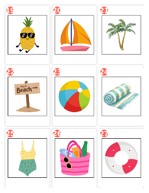Summer Picture Bingo | Party Game | Group Bingo Game