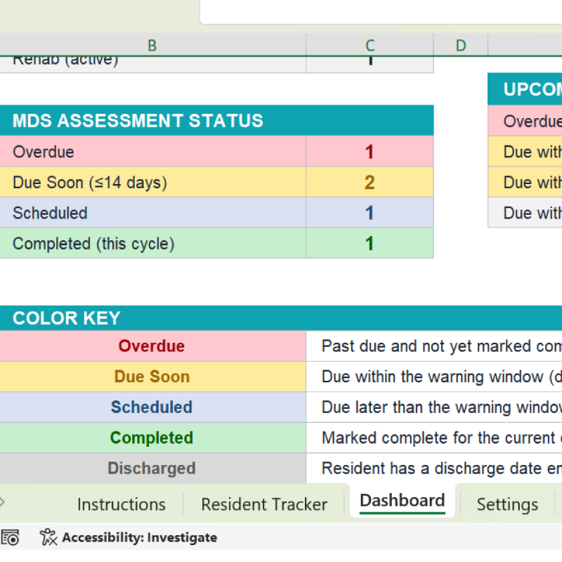 MDS Care Plan Tracker Excel Template | Nursing Home mds Coordinator Tool | R.A.I Schedule, Due Dates, Dashboard | SNF LTC