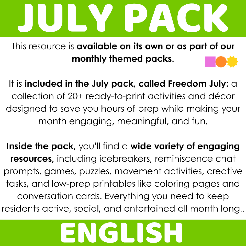 Month of July Flashcards - 4th of July - Independence Day - Fourth of July