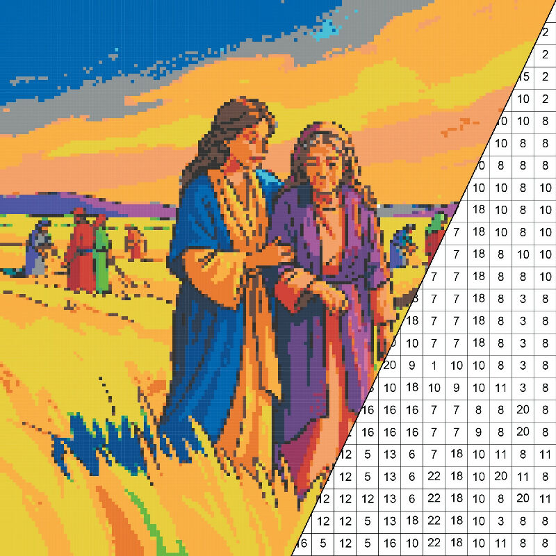 Ruth and Naomi Collaborative Color by Number | Giant Group Activity Poster | Biblical Art | Watercolor Style