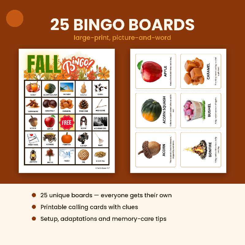 Fall Activity Programming Package for Senior Living, 13 Week Calendar, Memory Care Activities, Games Crafts Puzzles & Large Print Bingo