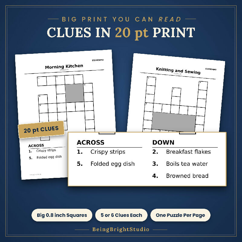 Large Print Crossword Puzzles for Seniors, 50 Printable Everyday Themes, Activity Director Handouts, Letter A4