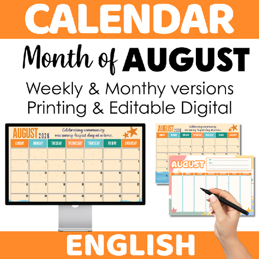 August Activity Director Calendar Kit | Printable and Editable Digital Weekly & Monthly Planning Pages