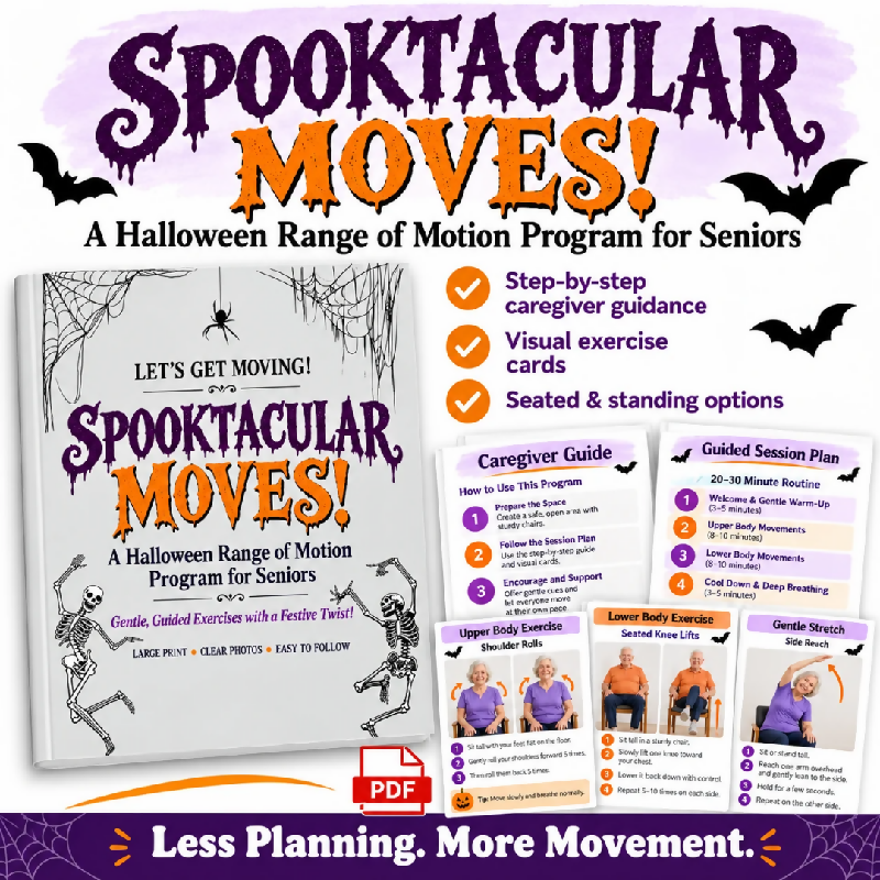 Spooktacular Moves Halloween Range of Motion Program for Seniors | Printable Exercise Cards & Activities
