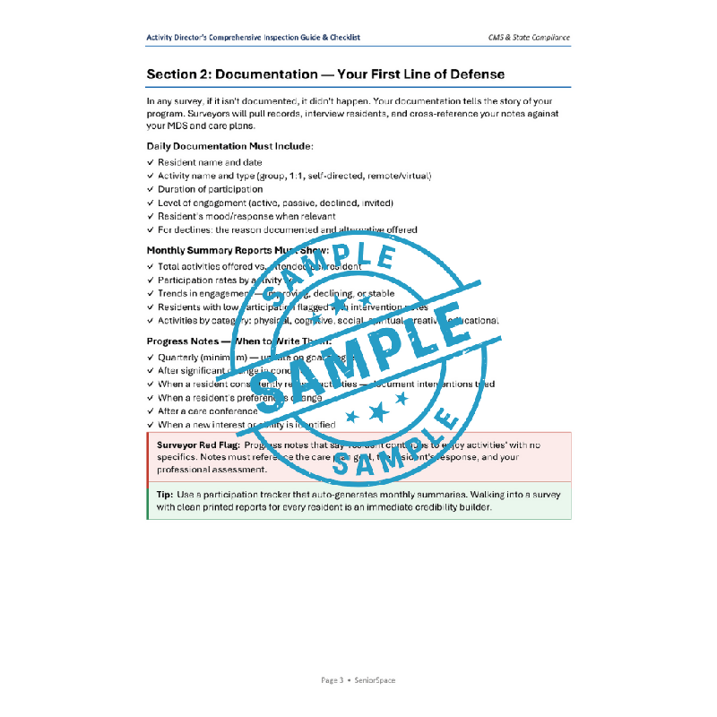 Activity Director Inspection Guide & Checklist | CMS F679 F680 Compliance | Nursing Home Assisted Living Memory Care Printable PDF