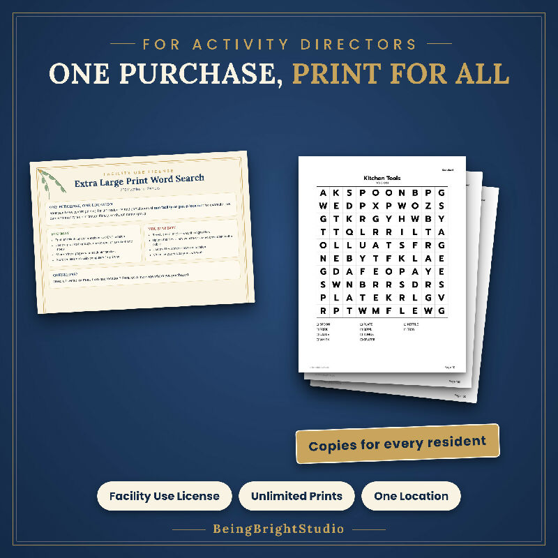 Extra Large Print Word Search for Seniors, 200 Printable Puzzles, Bingo Bonus, US Letter and A4