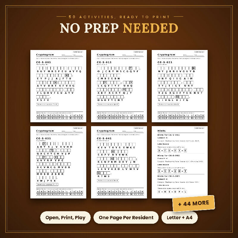 Fall Thanksgiving Cryptograms for Seniors, 50 Extra Large Print Puzzles, Answer Keys, US Letter and A4