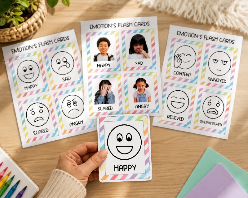 Emotion Flashcards 2 Versions, Photo Facial Expressions & Emotions Icon