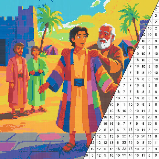 Joseph and His Brothers Collaborative Color by Number | Giant Group Activity Poster | Biblical Art | Watercolor Style