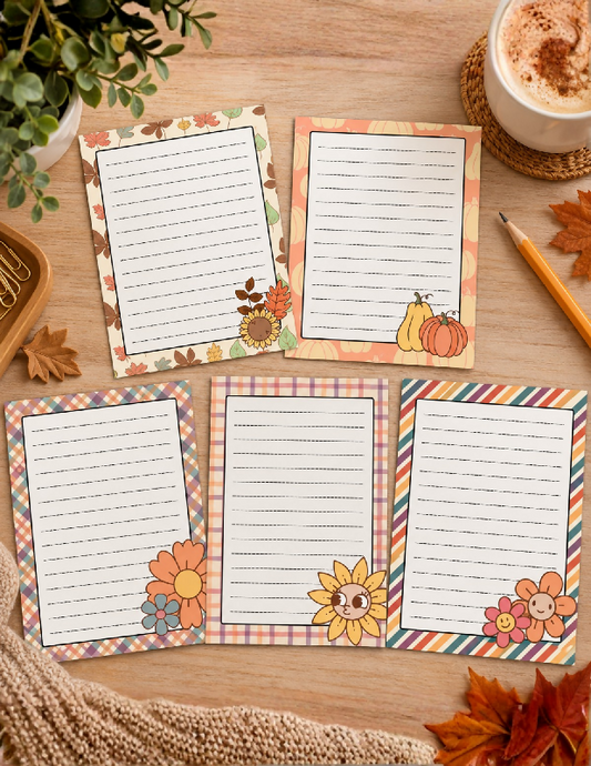 Autumn Stationary Set Printables, 5 Pages Fall Theme Lined Letter Writing, Gratitude Journal Activity, To-Do List or Notes
