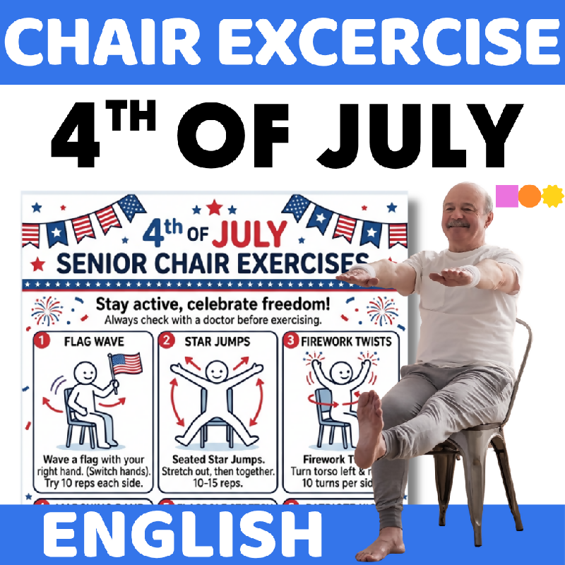 Chair Exercise 4th of July Theme - Independence Day Senior Fitness Workout - Fourth of July