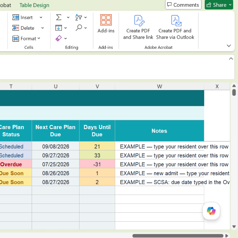 MDS Care Plan Tracker Excel Template | Nursing Home mds Coordinator Tool | R.A.I Schedule, Due Dates, Dashboard | SNF LTC
