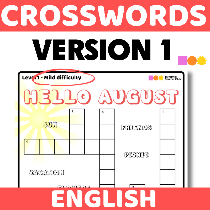 Summer Crossword Puzzles for Seniors | August-Themed Printable Brain Activities for Fine Motor & Cognitive Practice for Older Adults