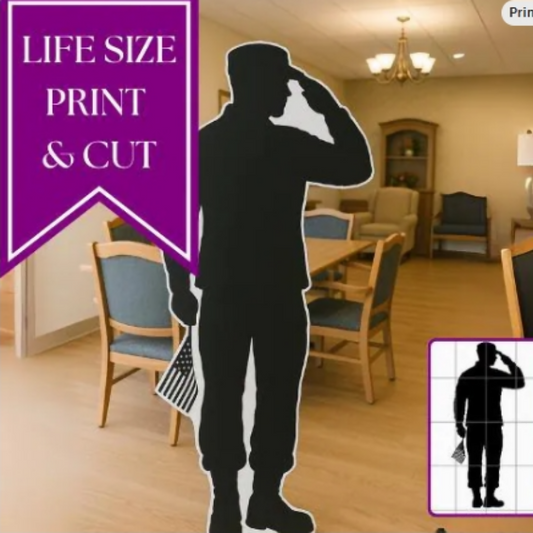 Memorial Day Soldier Silhouette Cutout | Printable Life-Size Veteran Tribute for Senior Living Activities | DIY Patriotic Decoration Kit