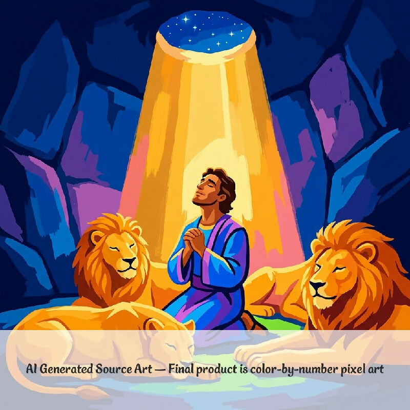 Daniel in the Lions Den Collaborative Color by Number | Giant Group Activity Poster | Biblical Art | Watercolor Style