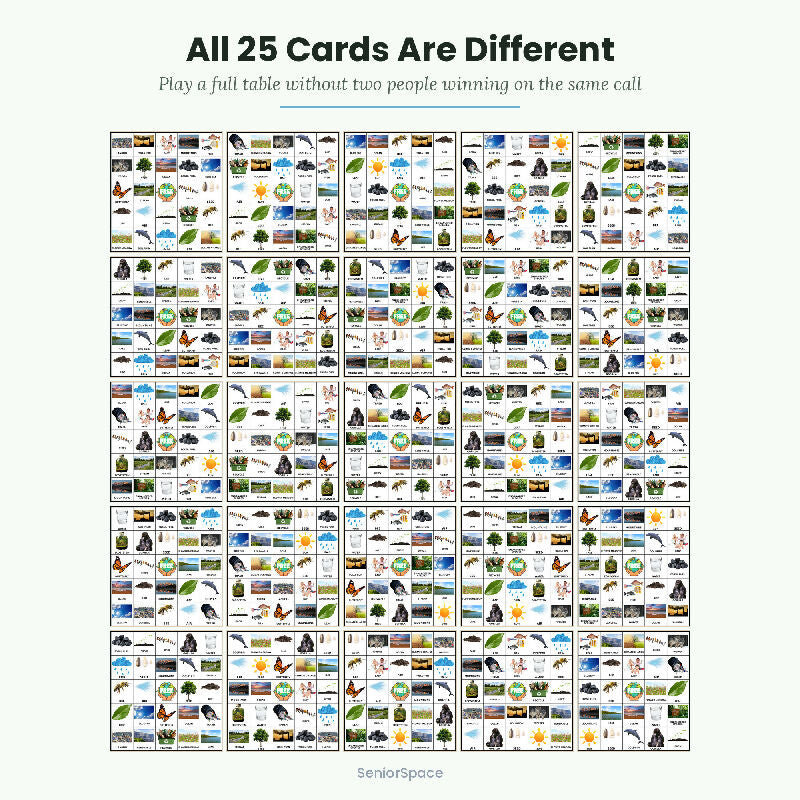 Earth Day Bingo , 25 Printable Nature Cards, Call Cards with Clues,
