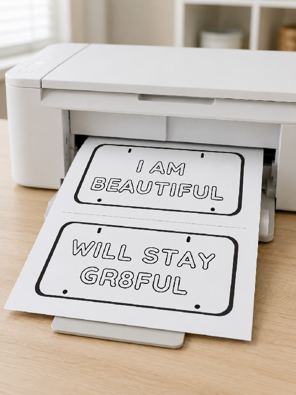 License Plate Affirmations Activity, Self-Esteem Group Activity, Inclusive Activity Printable