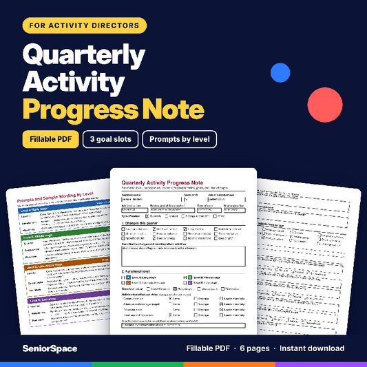 Quarterly Activity Progress Note Template, Fillable PDF for Activity Directors, Nursing Home Activity Documentation Form