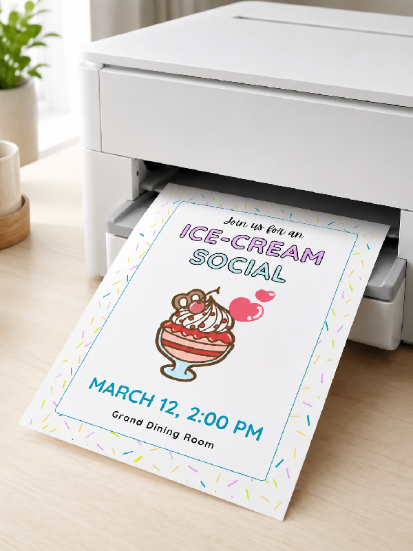 Activity Notification Flyer, Ice Cream Social Family Invitation, Editable Canva Template