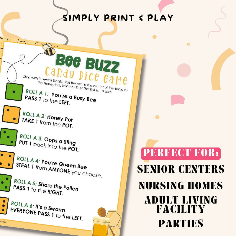 Bee Candy Dice Game | Easy No-Prep Group Activity for Seniors