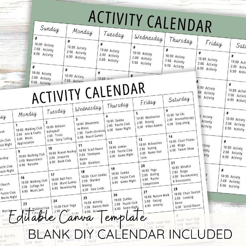 Activity Calendar Canva Template for Recreation Director, Bulletin Board Theme for Long Term Care Senior Living or Day Program