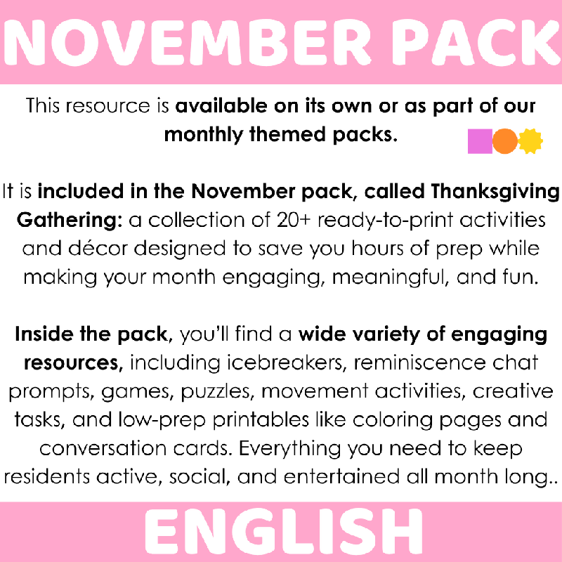 November Thanksgiving Role Play Prompts for Seniors | Printable Conversation and Social Interaction Activity for Elderly Adults and Senior Living
