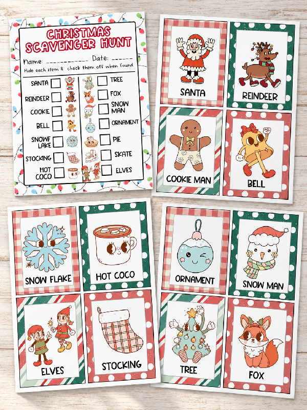 Christmas Winter Scavenger Hunt and Memory / Matching Game Set
