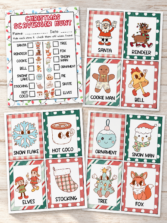 Christmas Winter Scavenger Hunt and Memory / Matching Game Set